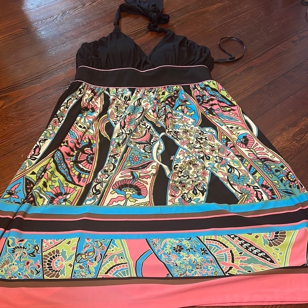 Snap Women’s Black Halter Dress With Colorful Bottom Size L